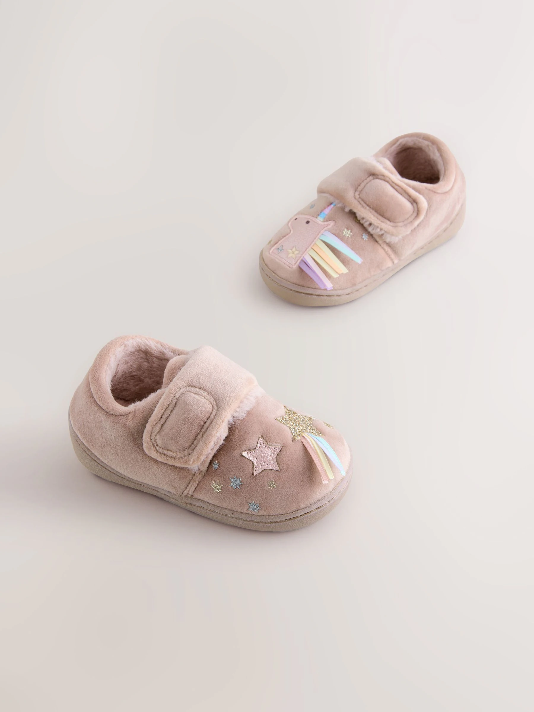 Roze met eenhoornprint - Gezellige pantoffels met voering en omgevende zool