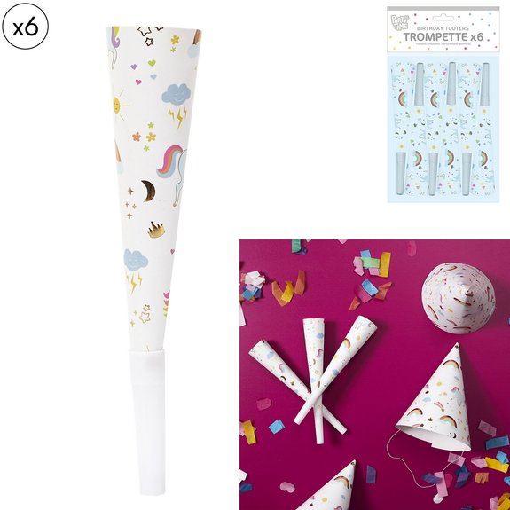 6 trompettes de fête Licorne