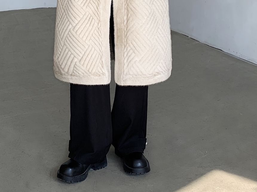 Freehop - V-hals effen fleece midi-dubbelrijsjas