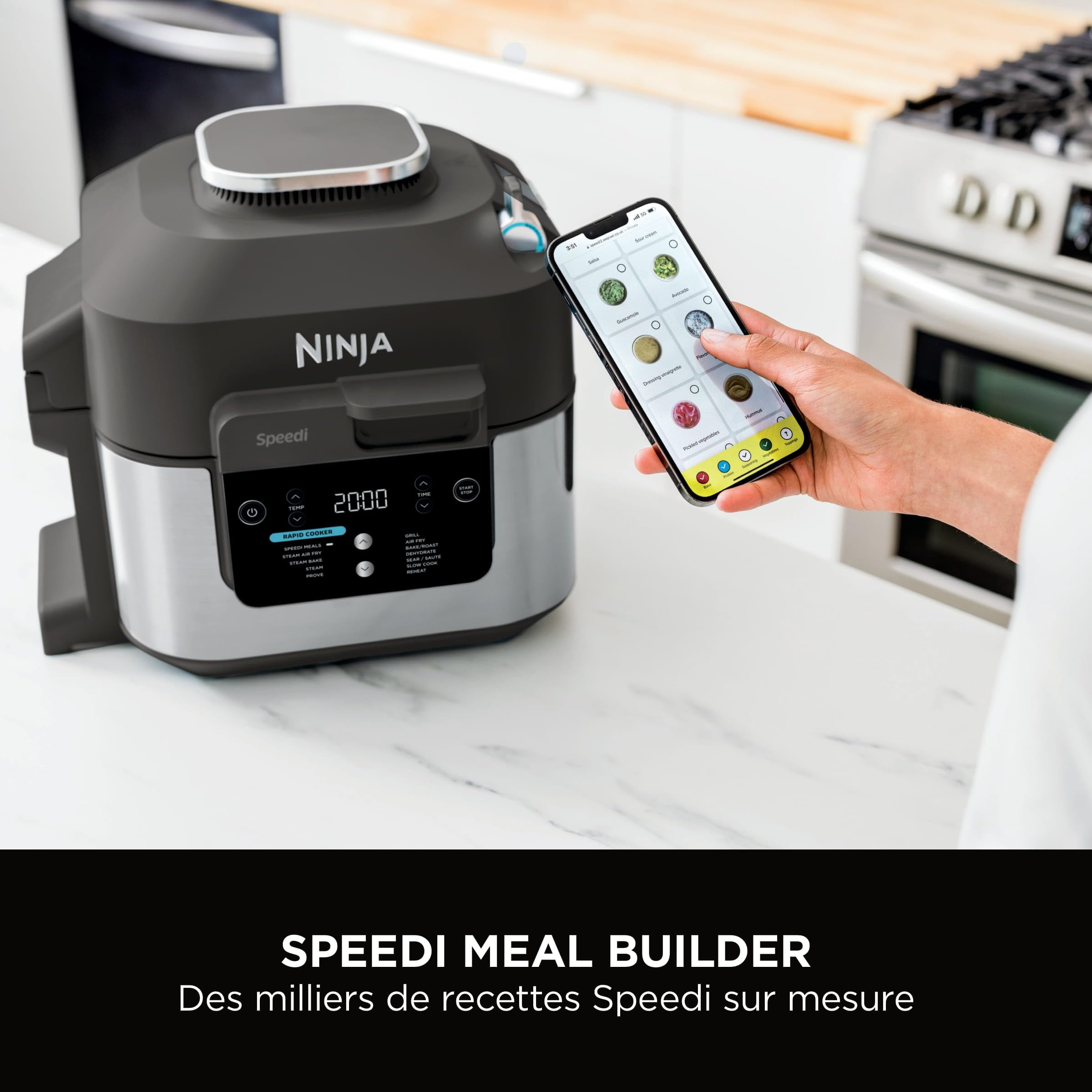 Ninja Speedi 10-en-1 Cuiseur rapide, Air Fryer, Friteuse à air et Multicuiseur, 5.7L, Repas pour 4 en 15 minutes, Vapeur, Gril, Cuire au four, Rôtir,