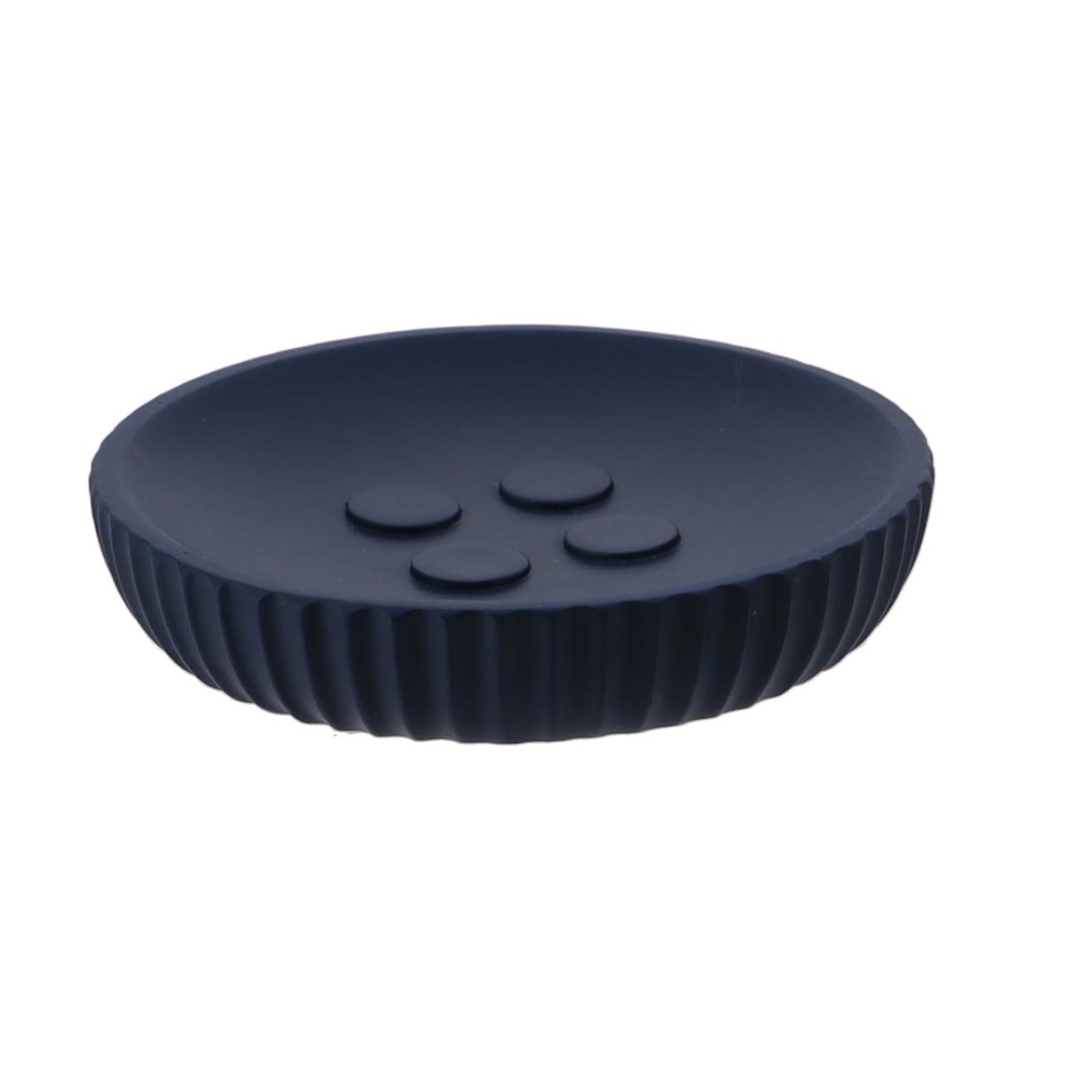 PORTE SAVON POLYRESINE ROND STRIEE BLEU MARINE