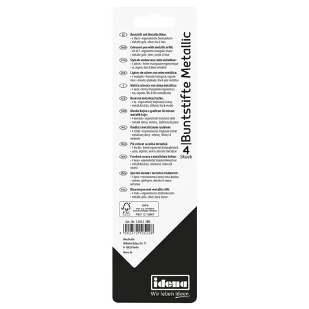 Idena 10522 Buntstifte mit Metallic-Effekt, 4 Farben, dreikant