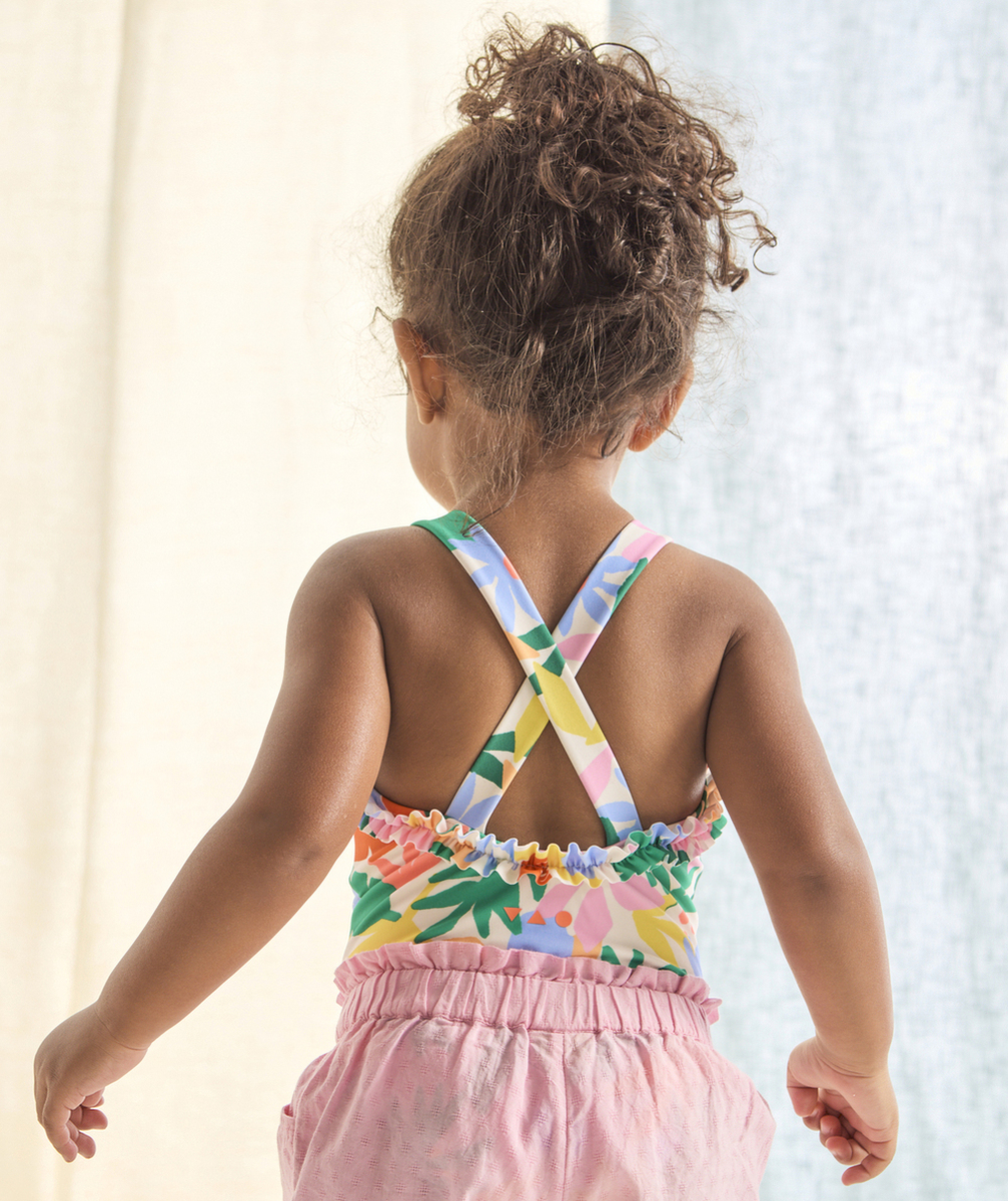 MAILLOT DE BAIN 1 PIÈCE BÉBÉ FILLE EN FIBRES RECYCLÉES IMPRIMÉ TROPICAL