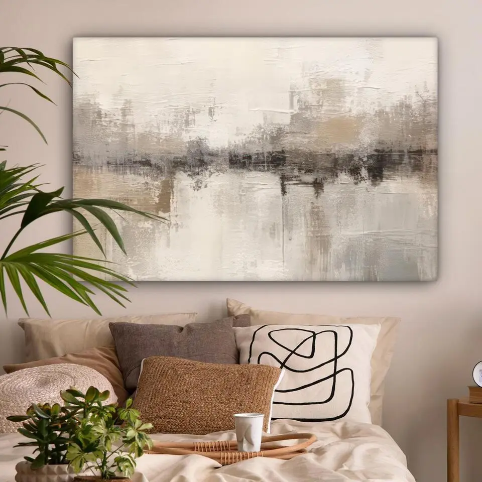 MuchoWow Canvas Schilderij 120x80cm Moderne kunst Abstract Beige