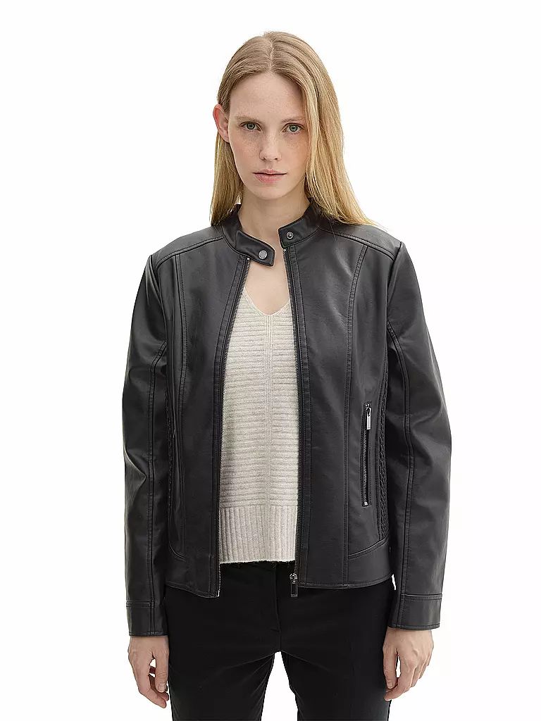 TOM TAILOR Jacke in Lederoptik schwarz