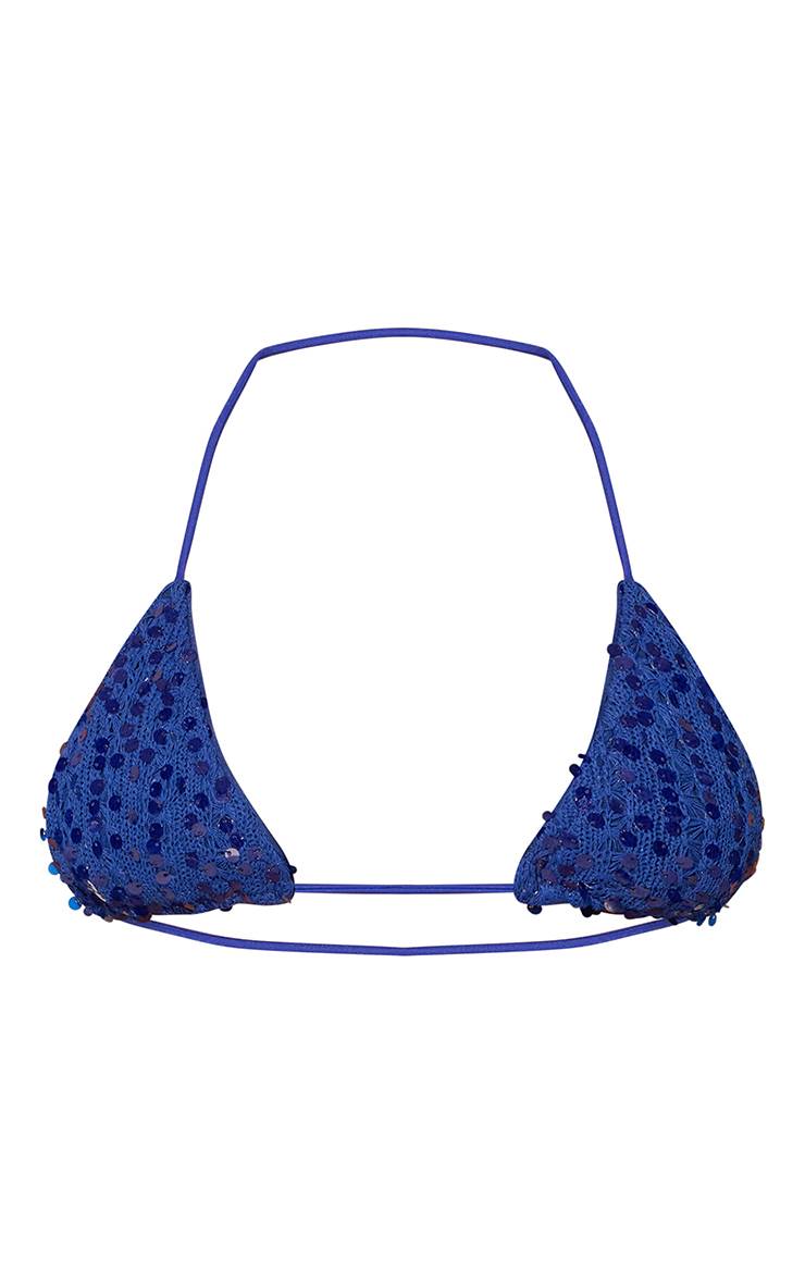 Bleu Cobalt Haut De Bikini Triangle En Maille À Paillettes
