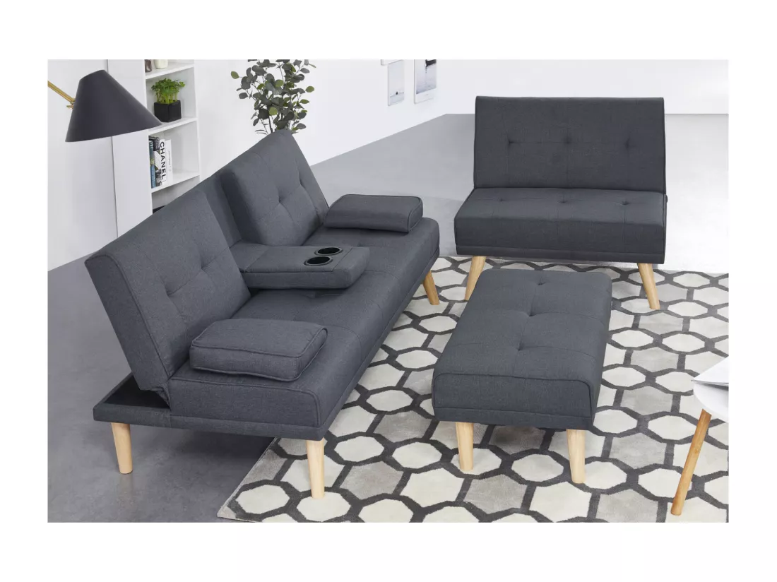 Canapé scandinave convertible et modulable 5 places en tissu gris STOCKHOLM