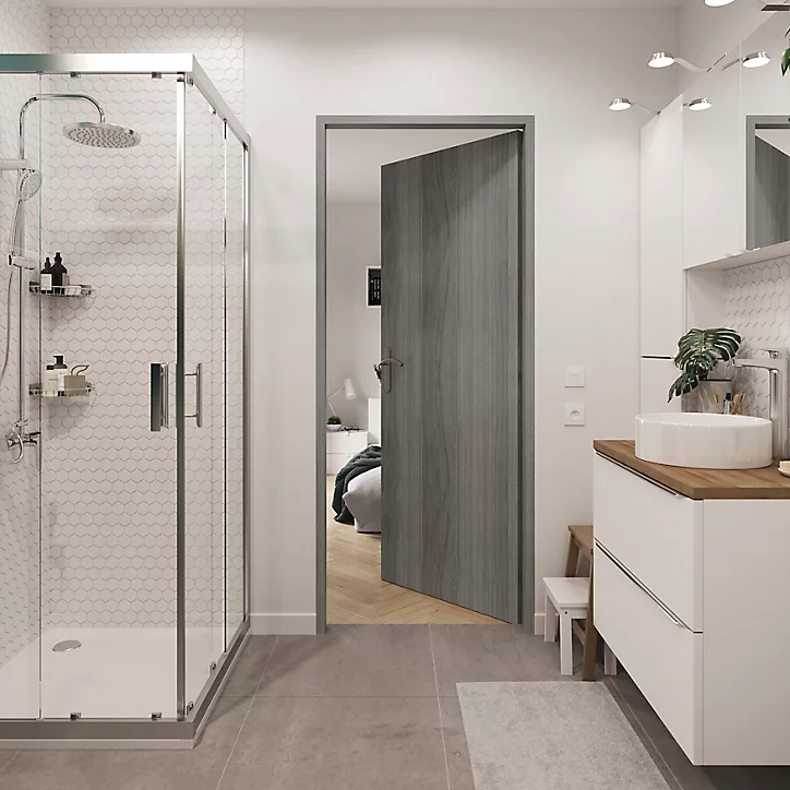 Bloc-porte Alpille effet bois gris H.204 x l.73 cm, réversible