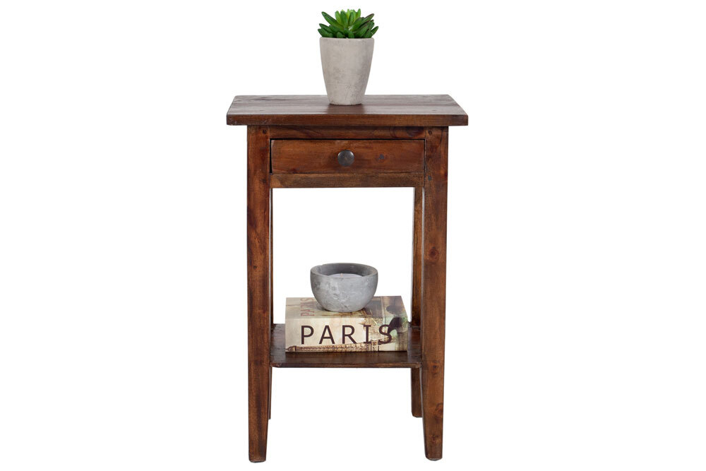Massiver Beistelltisch HEMINGWAY 55cm coffee Mahagoniholz Shabby Chic Telefontisch
