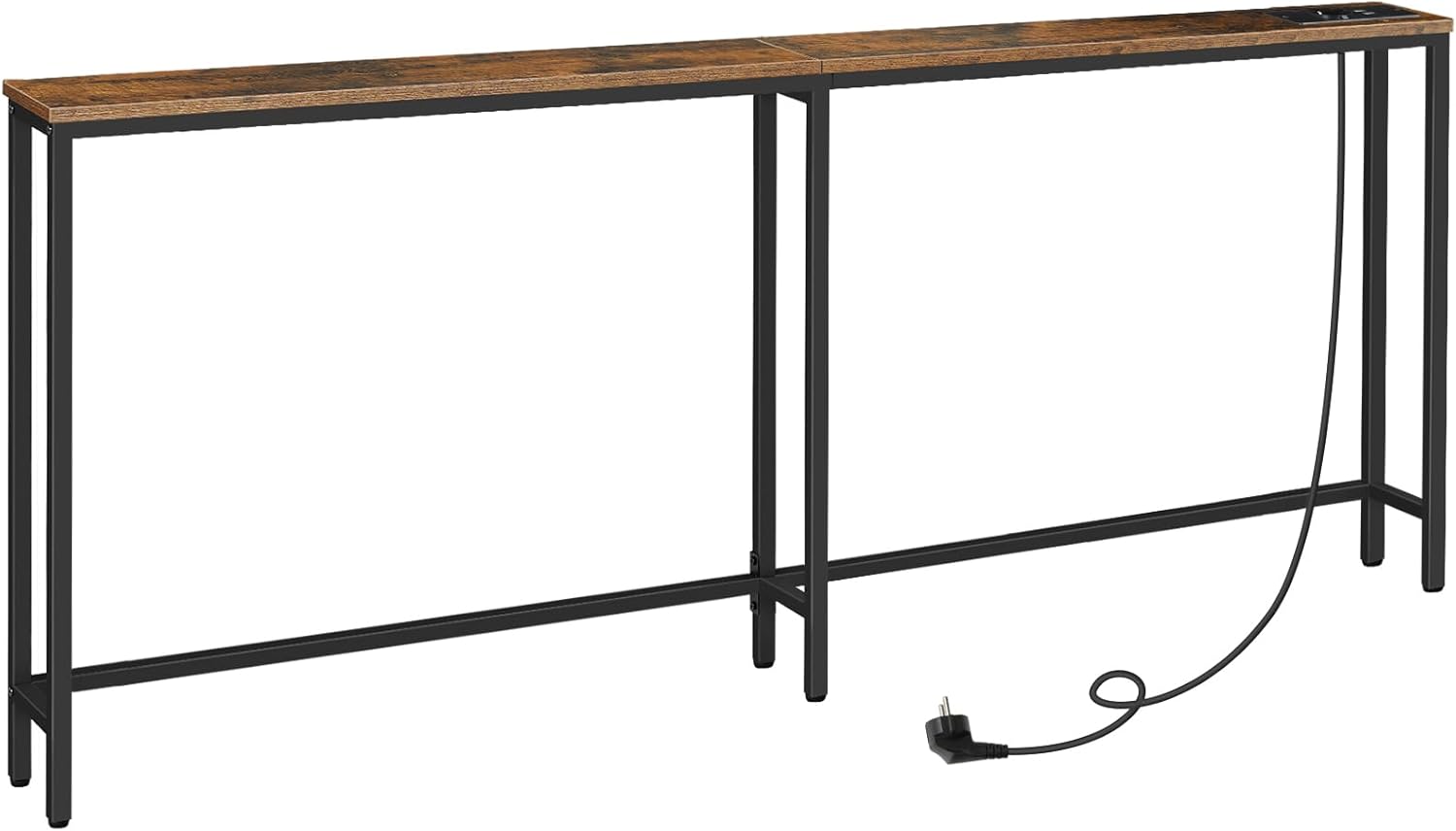 HOOBRO Schmaler Konsolentisch mit Steckdosenleiste, Konsolentisch mit Ladestation, schmaler Sofatisch, Konsole hinter dem Sofa, für Eingangsbereich, Flur, Rustikales Braun und Schwarz EBF205CXG01