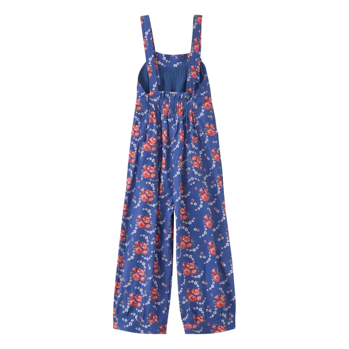 Caramel Salopette Fleurie en Popeline de Coton | Bleu