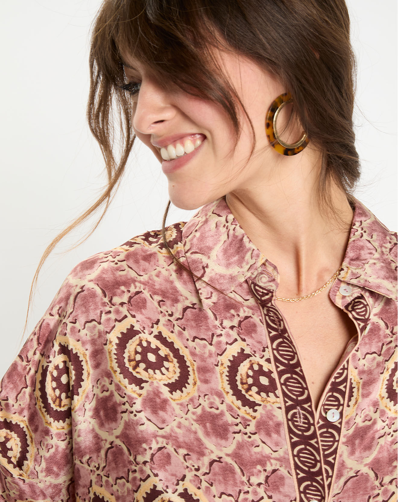 Lauren Vidal Blouse en Soie mélangée Soon imprimé toscan rose
