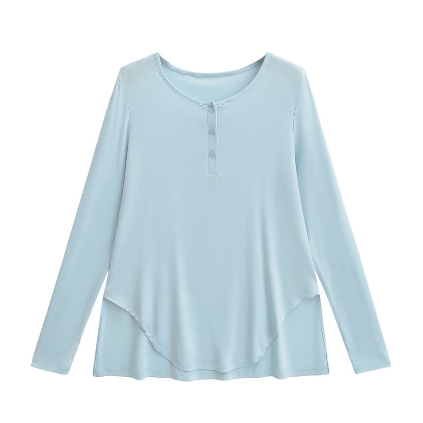 Asiris - Effen Henley T-shirt met lange mouwen