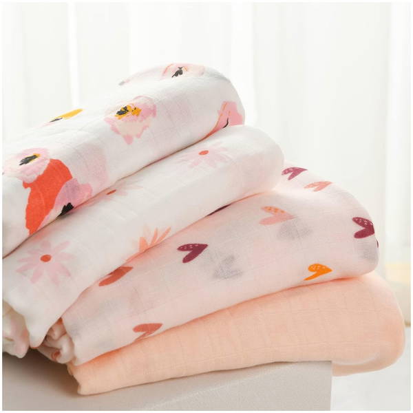 MomcozyMomcozy   Baby Musselin Wickeldecken 4er Pack heart flower