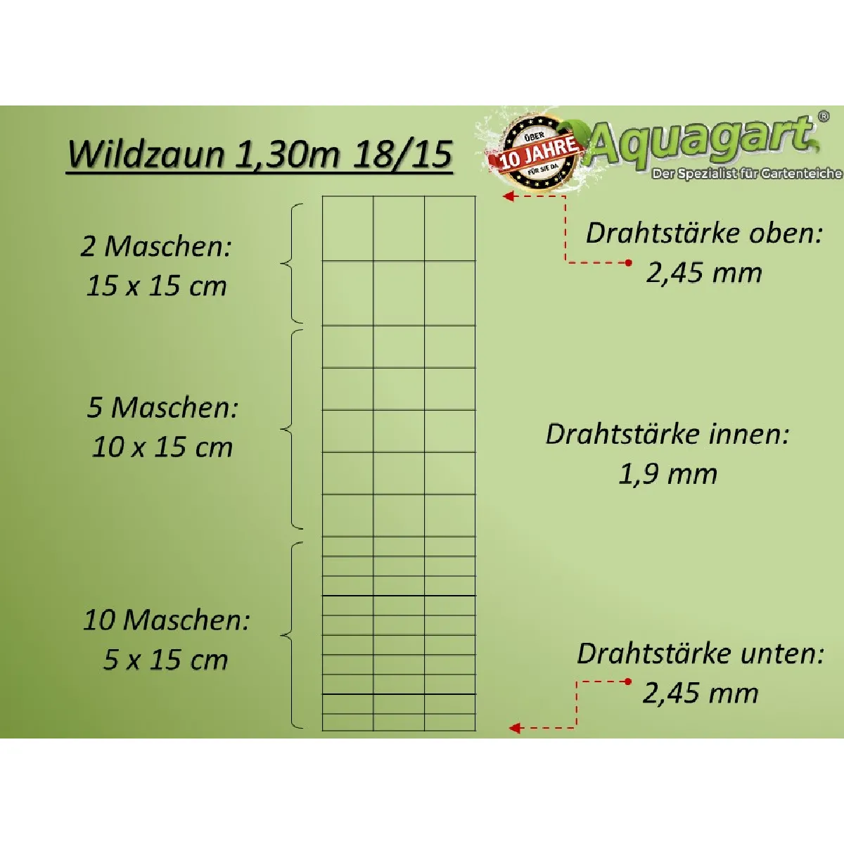 Aquagart 200 m clôture de protection 130/18/15 + Poteaux Z