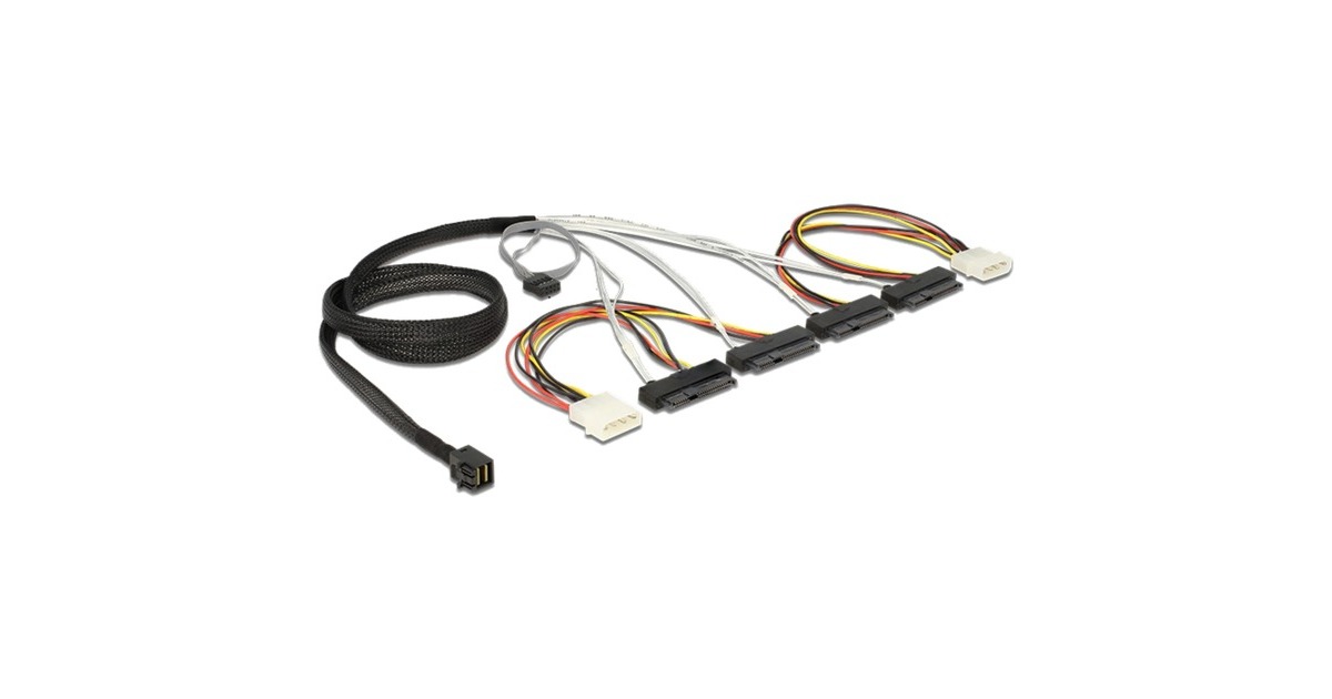 DeLOCKMini SAS HD SFF-8643 > 4 x SAS SFF-8482 + power + Sideband adapter  (Zwart, 1 meter)