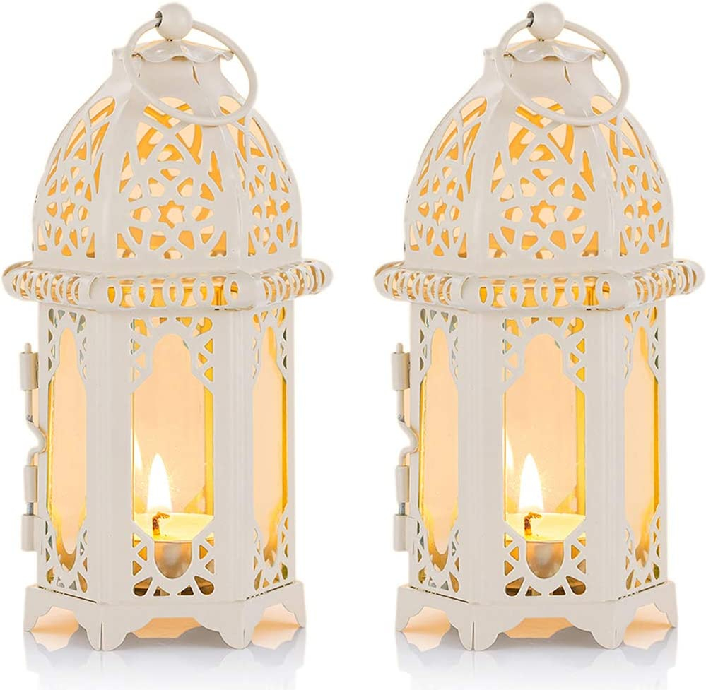 (16x7cm) Mini Deko Kerzen Laterne Hängendes Windlicht Home Accessoire - Weiss