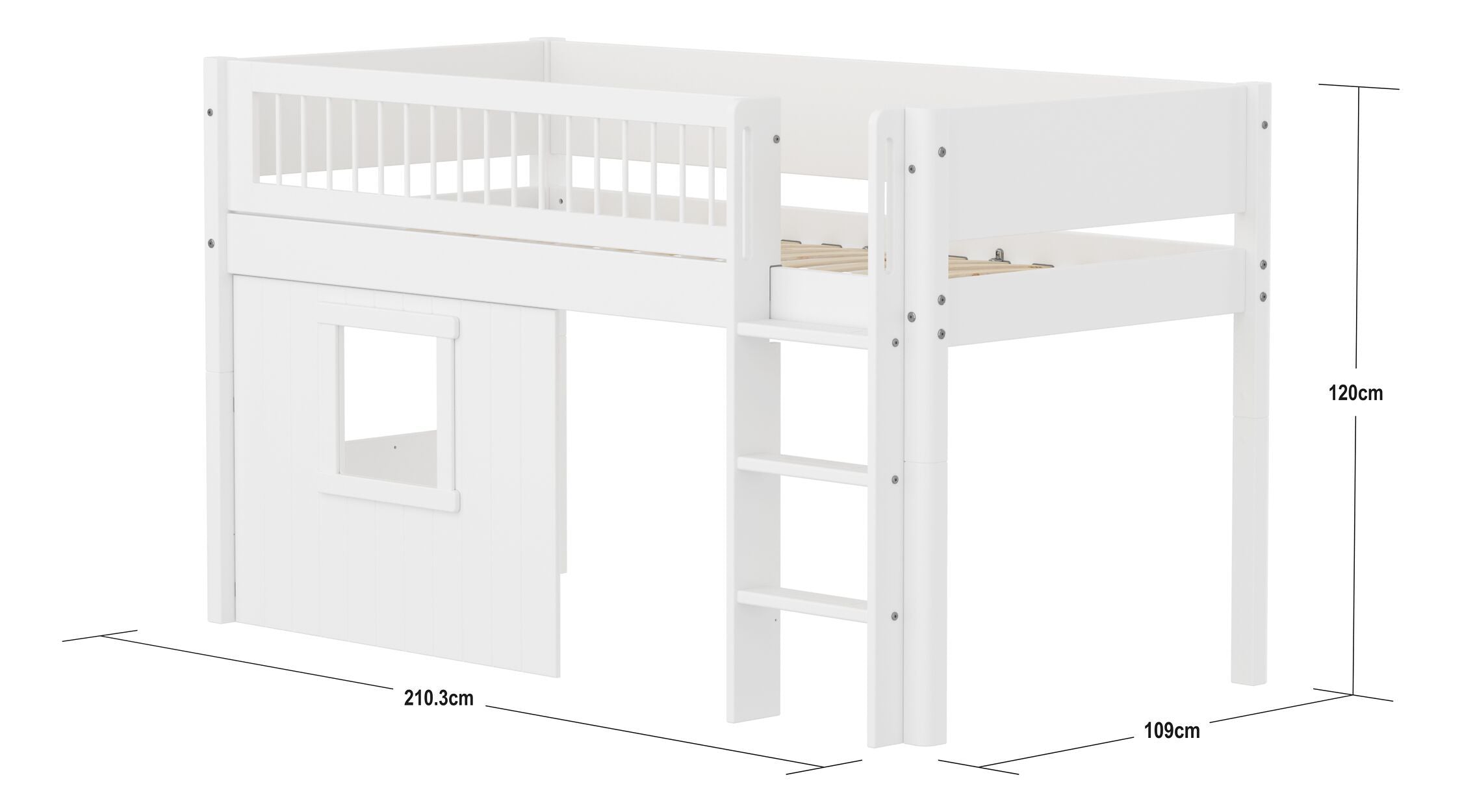 Flexa WHITE Halbhochbett mit Baumhaus - Weiss / B: 109.0 cm x T: 210.0 cm x H: 120.0 cm