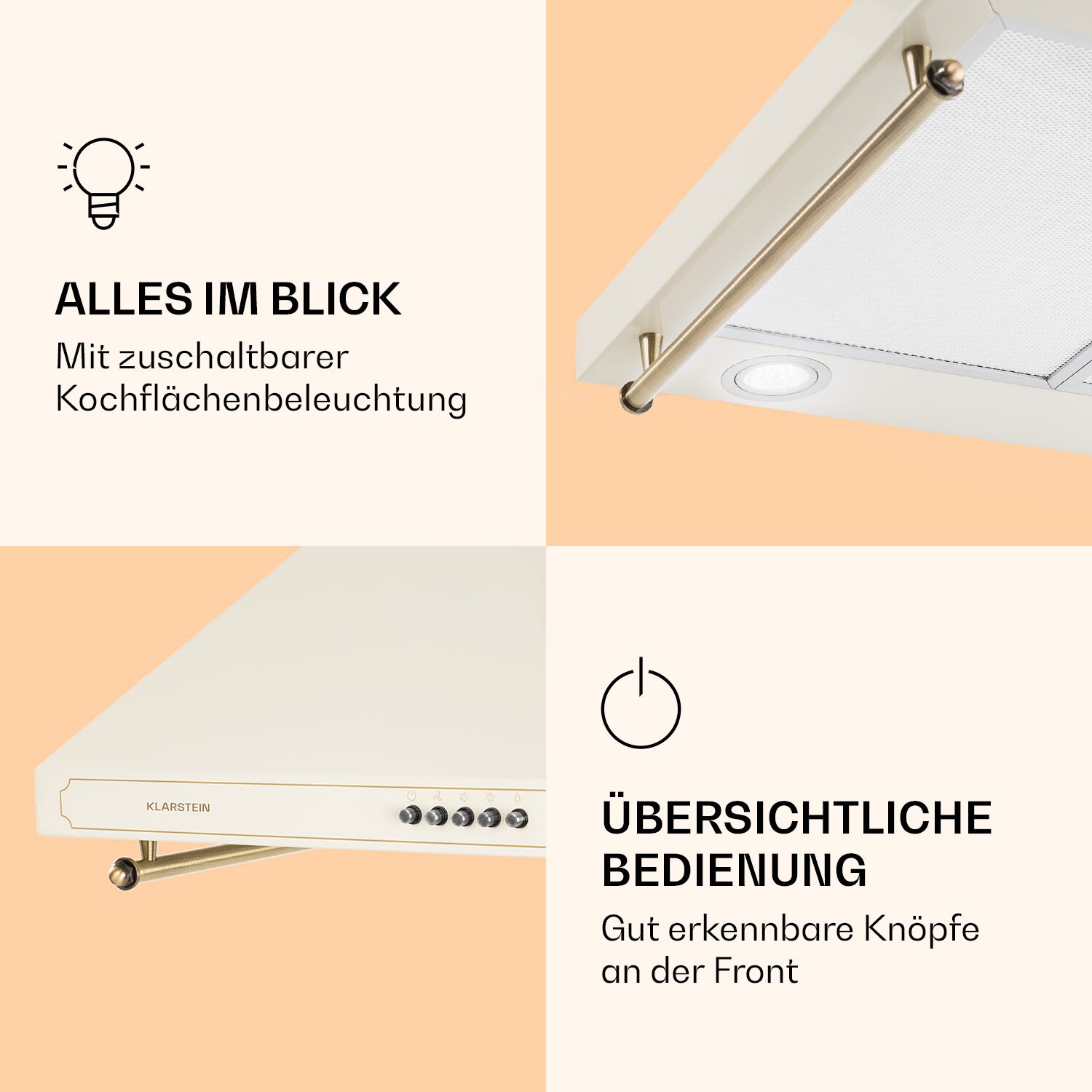 Victoria Dunstabzugshaube 60cm Retro-Design 644,5m³/h 2 LED-Lampen Elfenbein