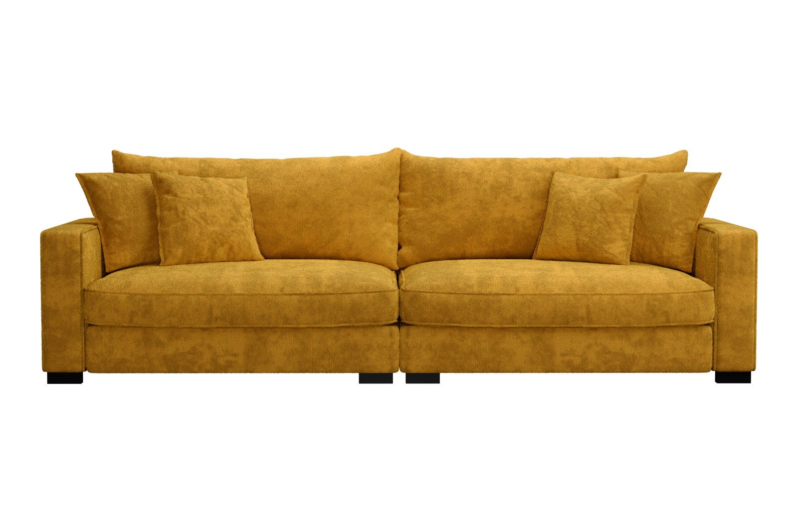 Rossi 4-seter sofa Tekstil Genesis 10 Golden Yellow, arm B med sorte ben. Std. Komfort.