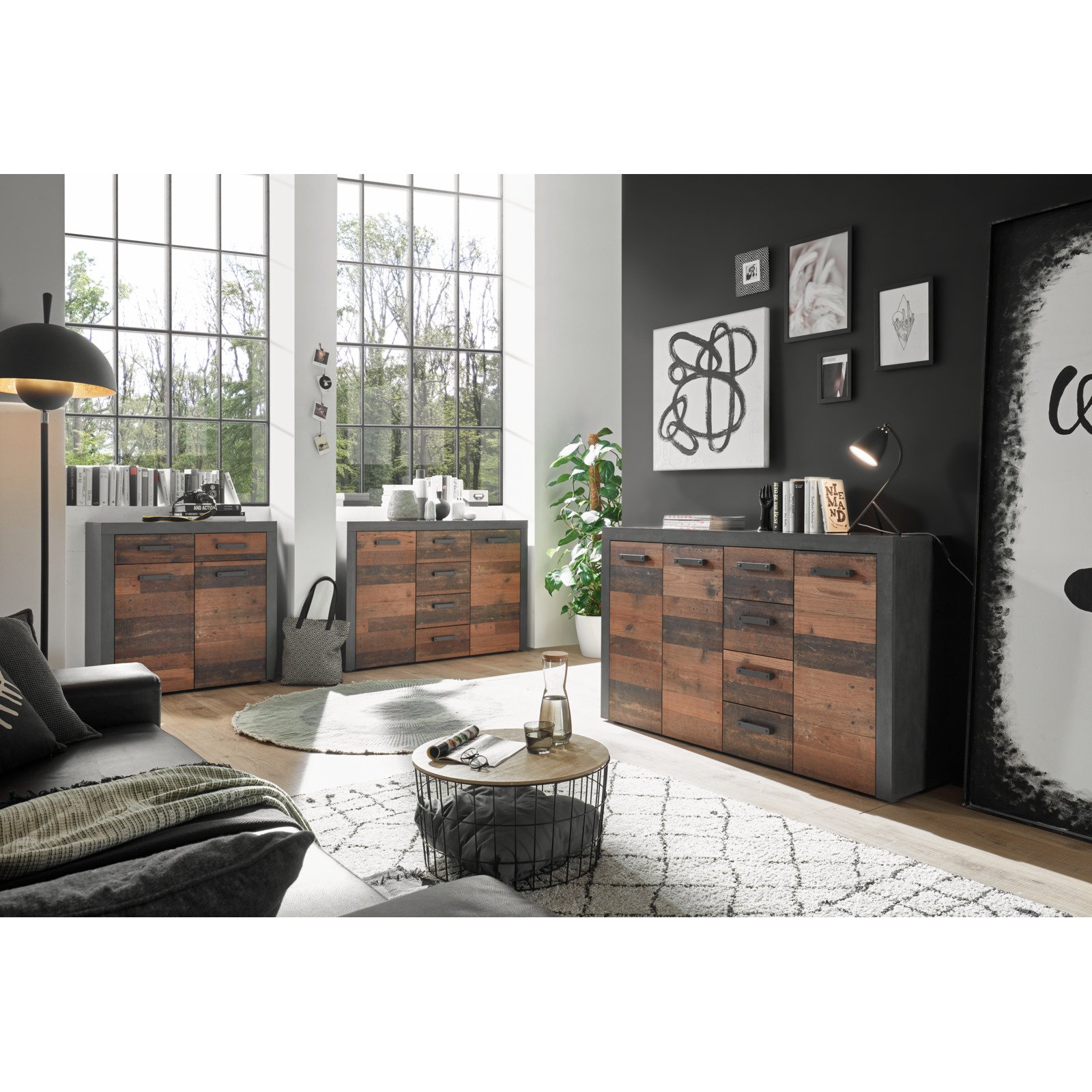 Kommode India 90 Dekor Old Wood Matera anthrazit 90 x 92 x 38 cm