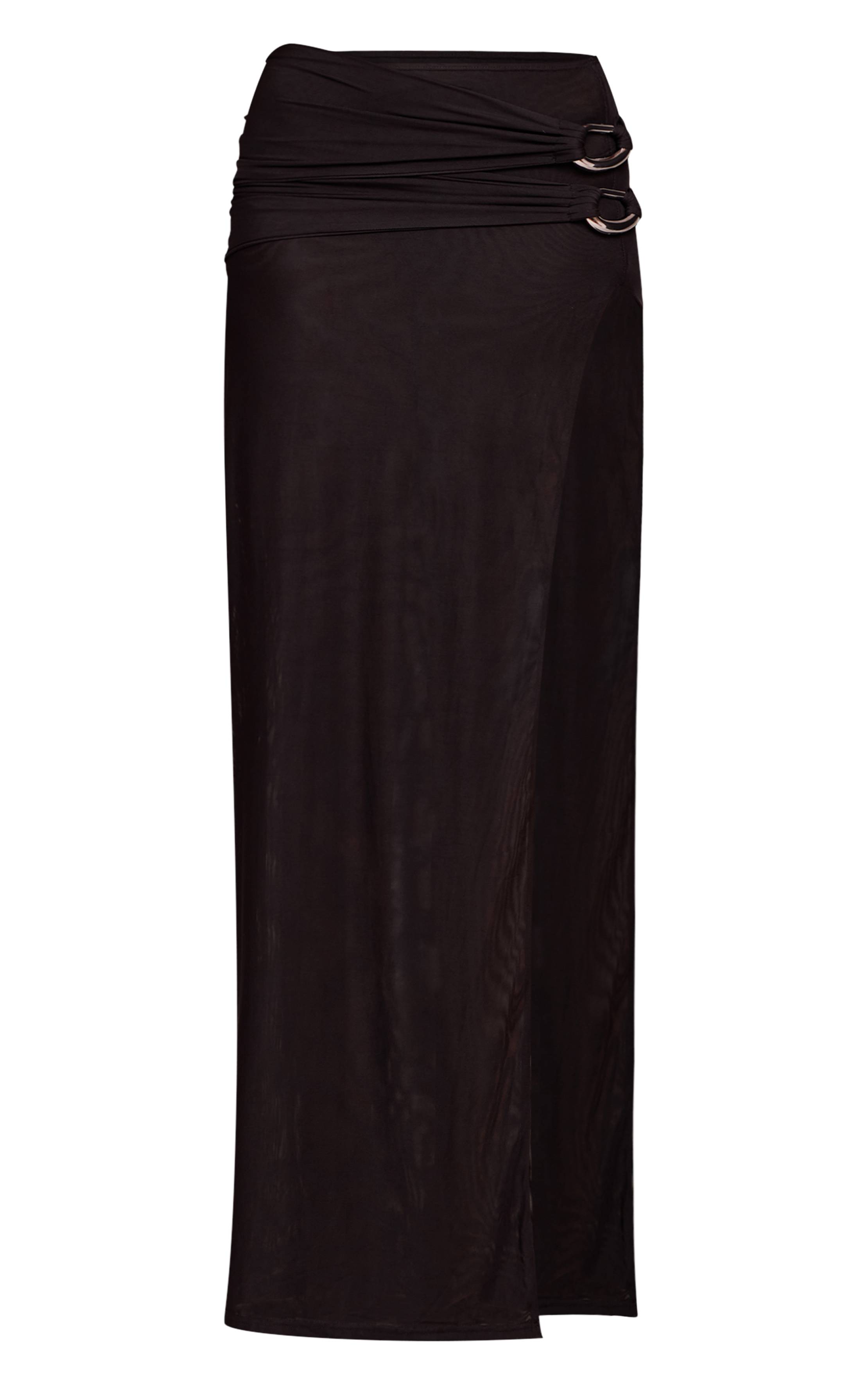 Noir Jupe Longue Chocolat À Double Couche De Mesh Et Détail D'anneau