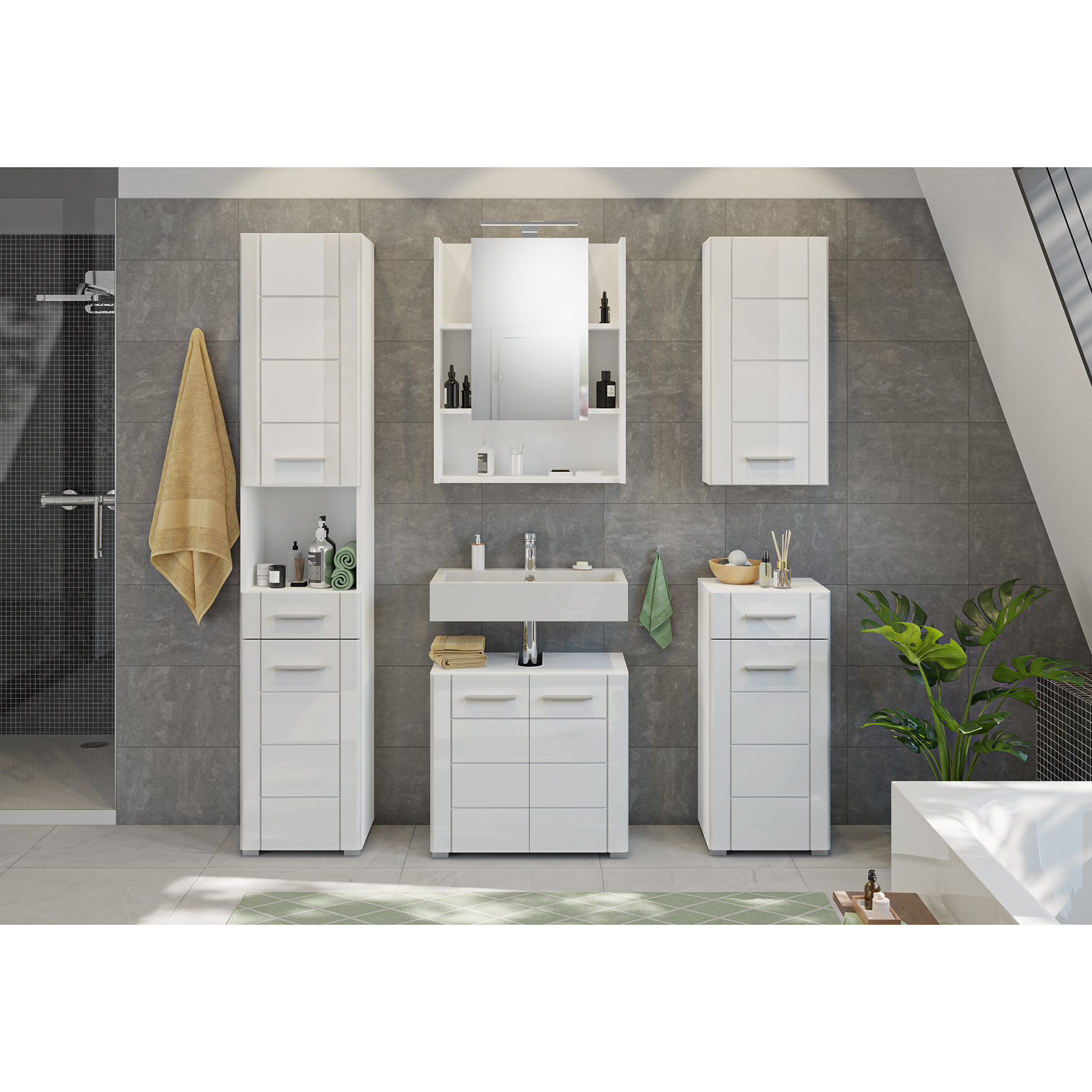 Hängeschrank VENICE - weiß Hochglanz-weiß - 77 cm hoch