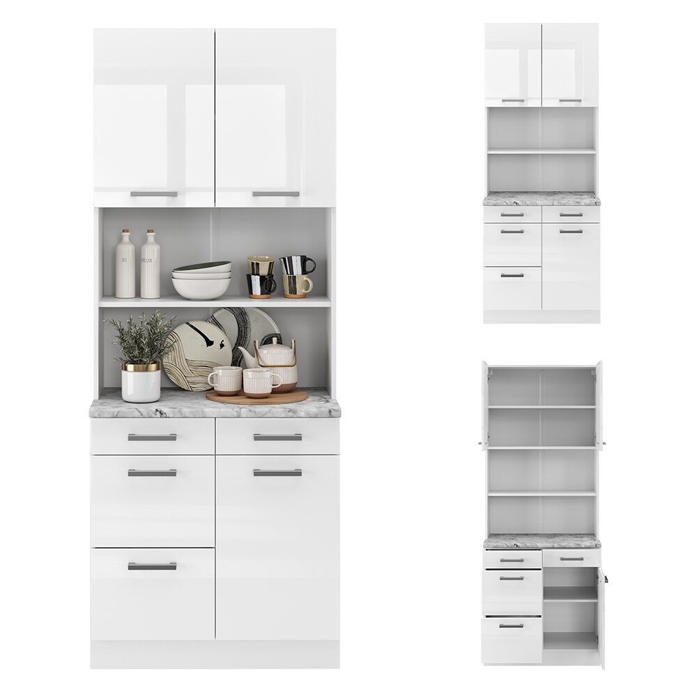 Vicco Buffetküche Küchenzeile Küchenblock R-Line Weiß Hochglanz modern 80 cm Arbeitsplatte Küchenschränke Küchenmöbel