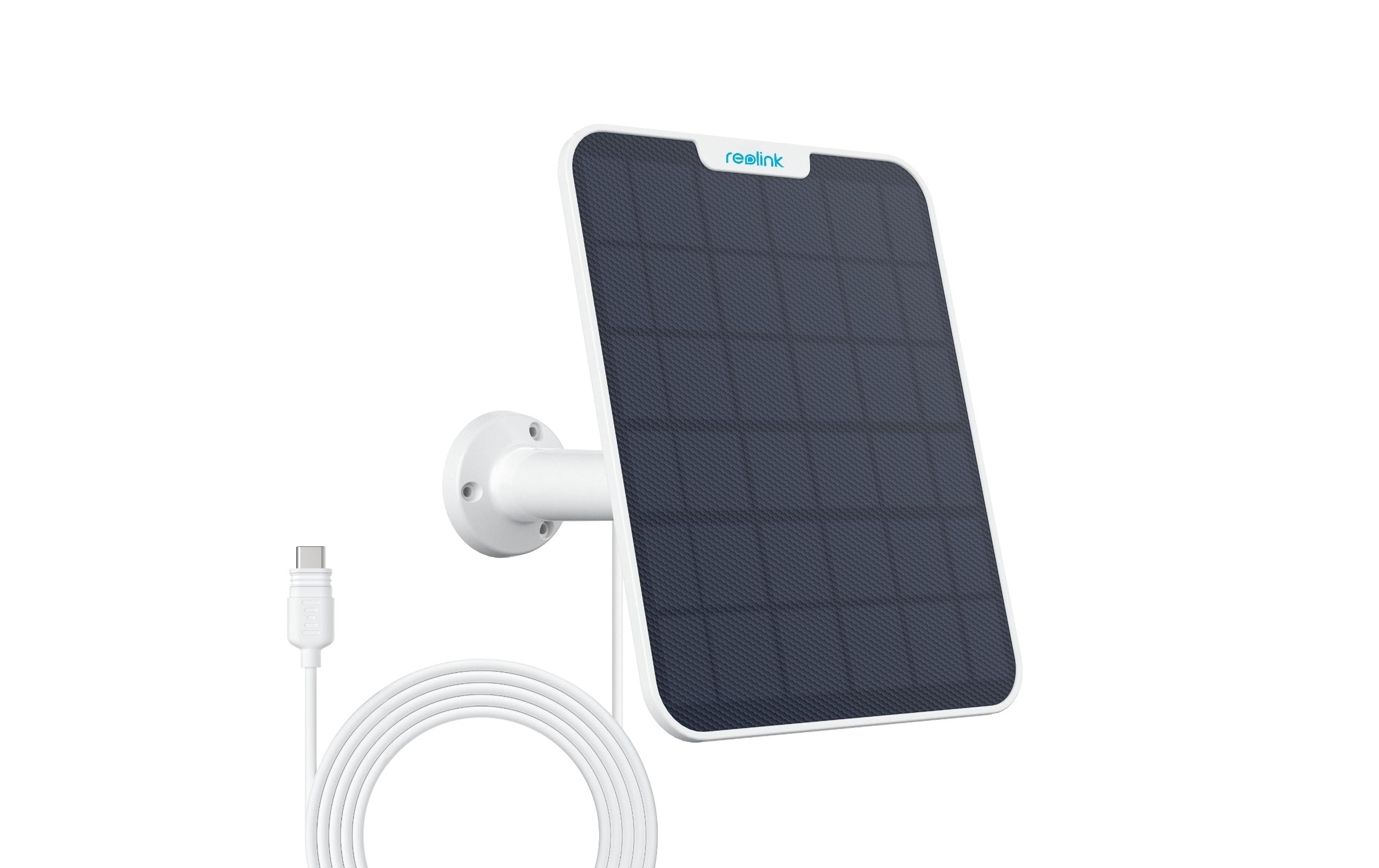 Solarpanel 2 mit USB-C AnschlussFür alle Reolink Kameras mit Batterien sowie Micro-USB oder USB-C Anschluss, mit Zubehörteilen für die Montage – Weiss