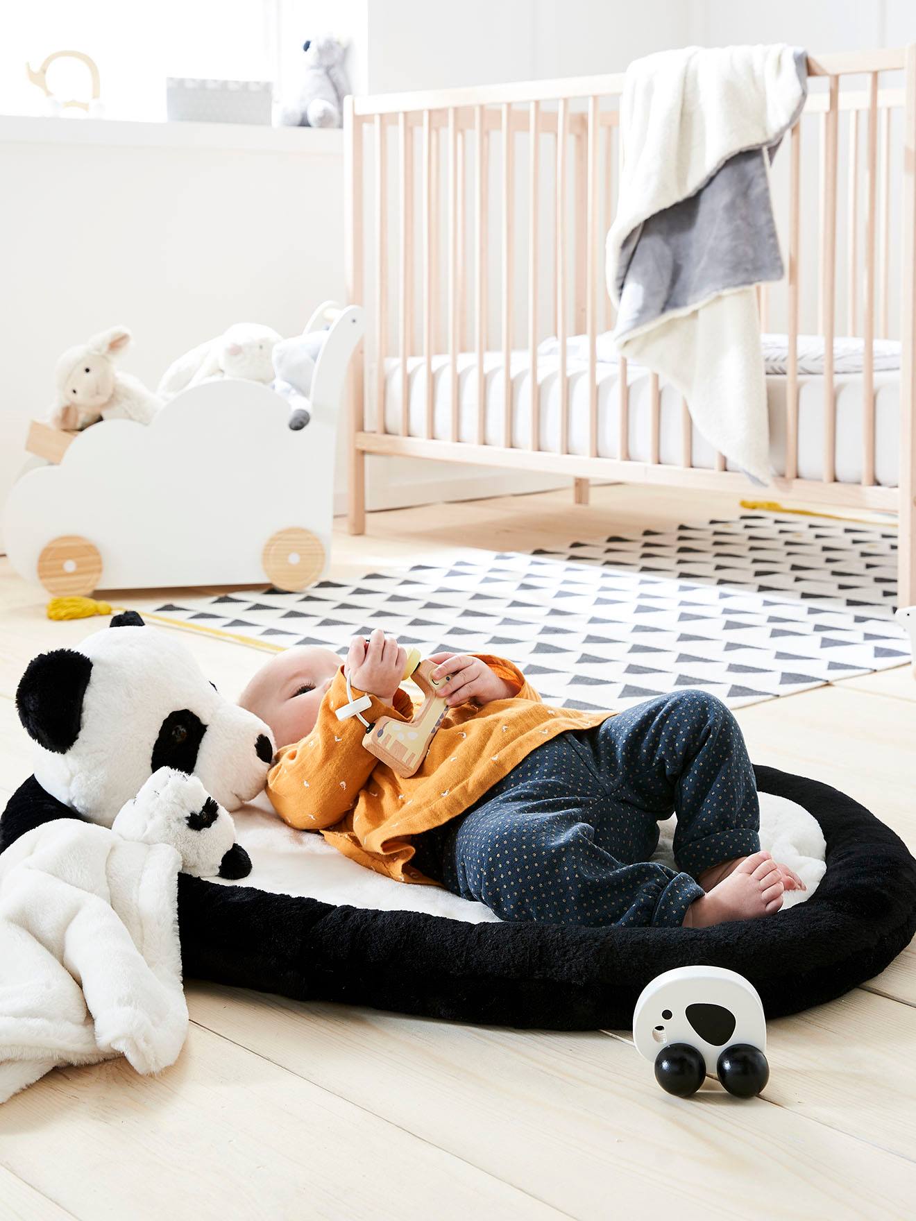 Conjunto de área de recreação + dudou panda preto robusto, bicolor/multicolorido