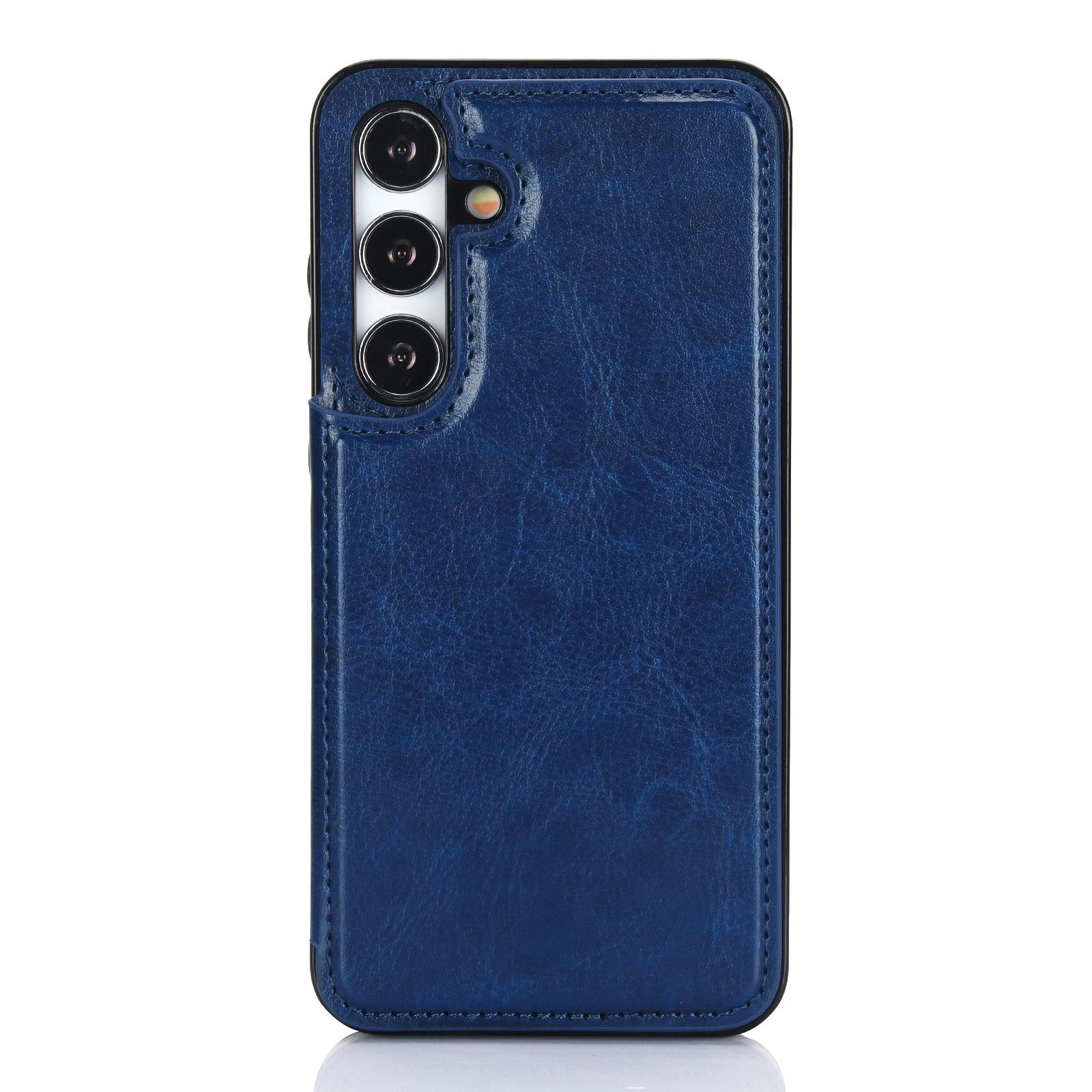 Samsung Galaxy S24 Hybrid Leder Hülle mit Kartenfach   Kickstand Aufsteller - Blau