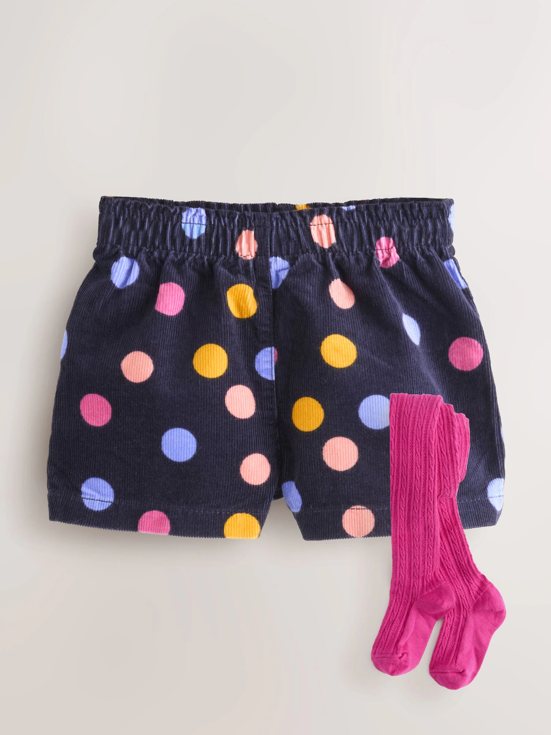 Regenboog - Set van corduroy shorts en Panty's met polka dots (3mnd-7jr)