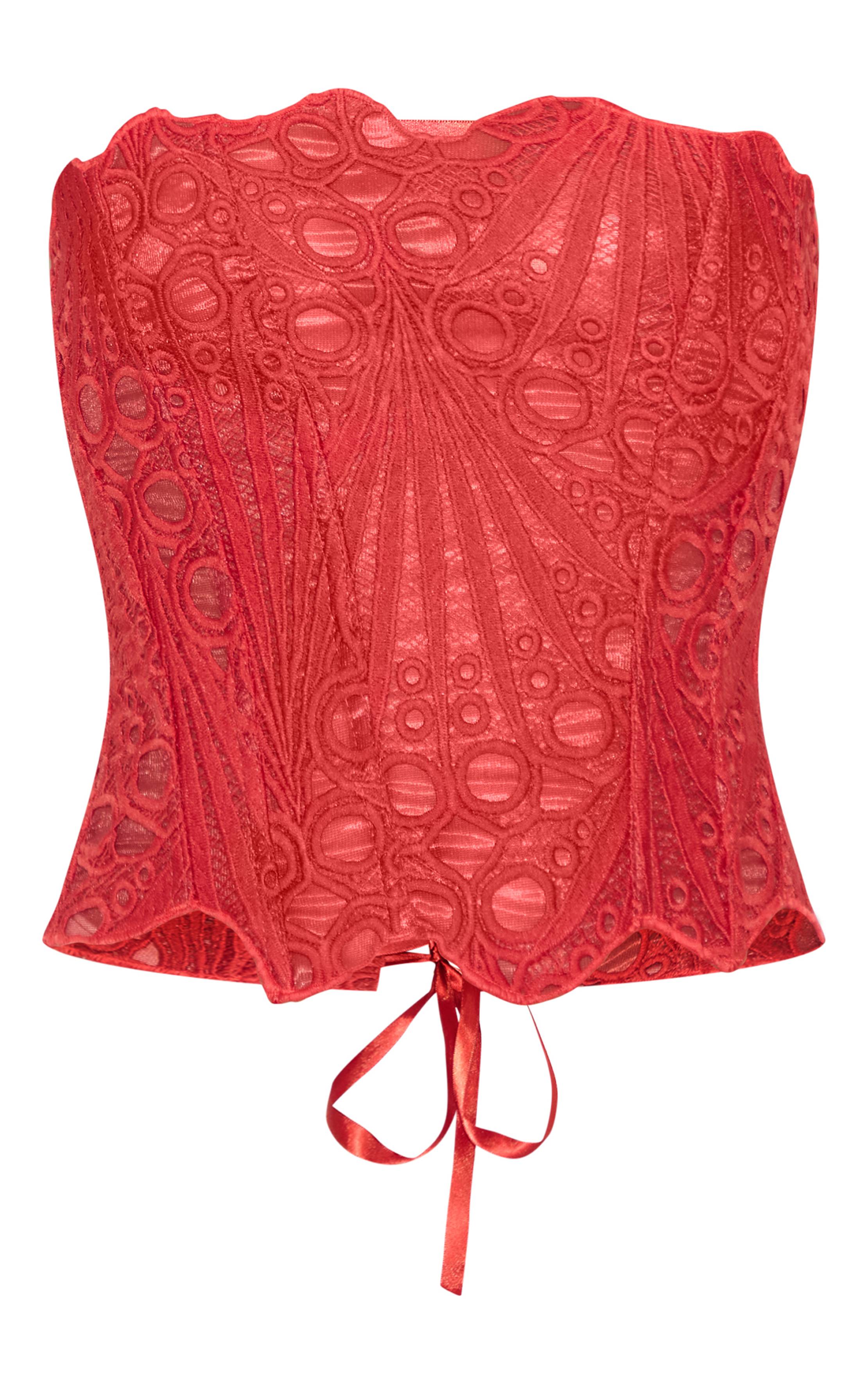 Rouille Corset En Dentelle Florale Transparente Texturée