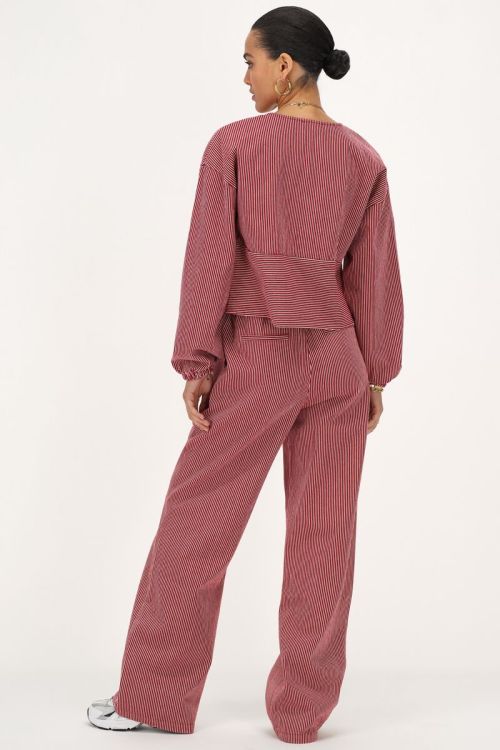 Rood-wit gestreepte wide leg broek met elastieken band