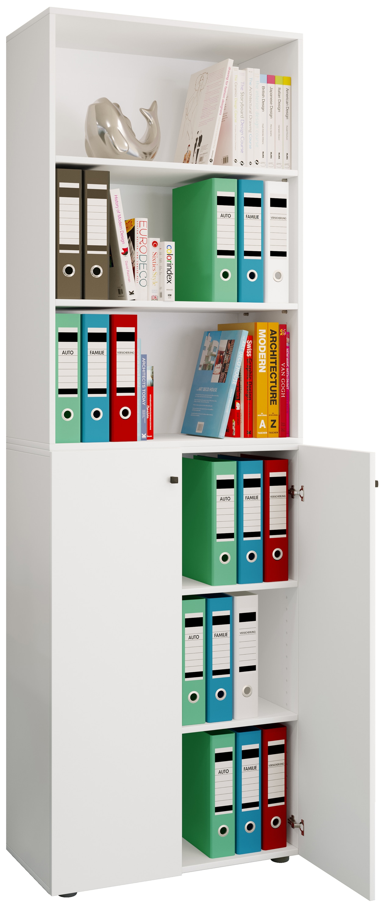 VCM Büroschrank Bücher Ordner Aktenschrank Büromöbel Schrank Lona 6-fach Drehtüren Regal