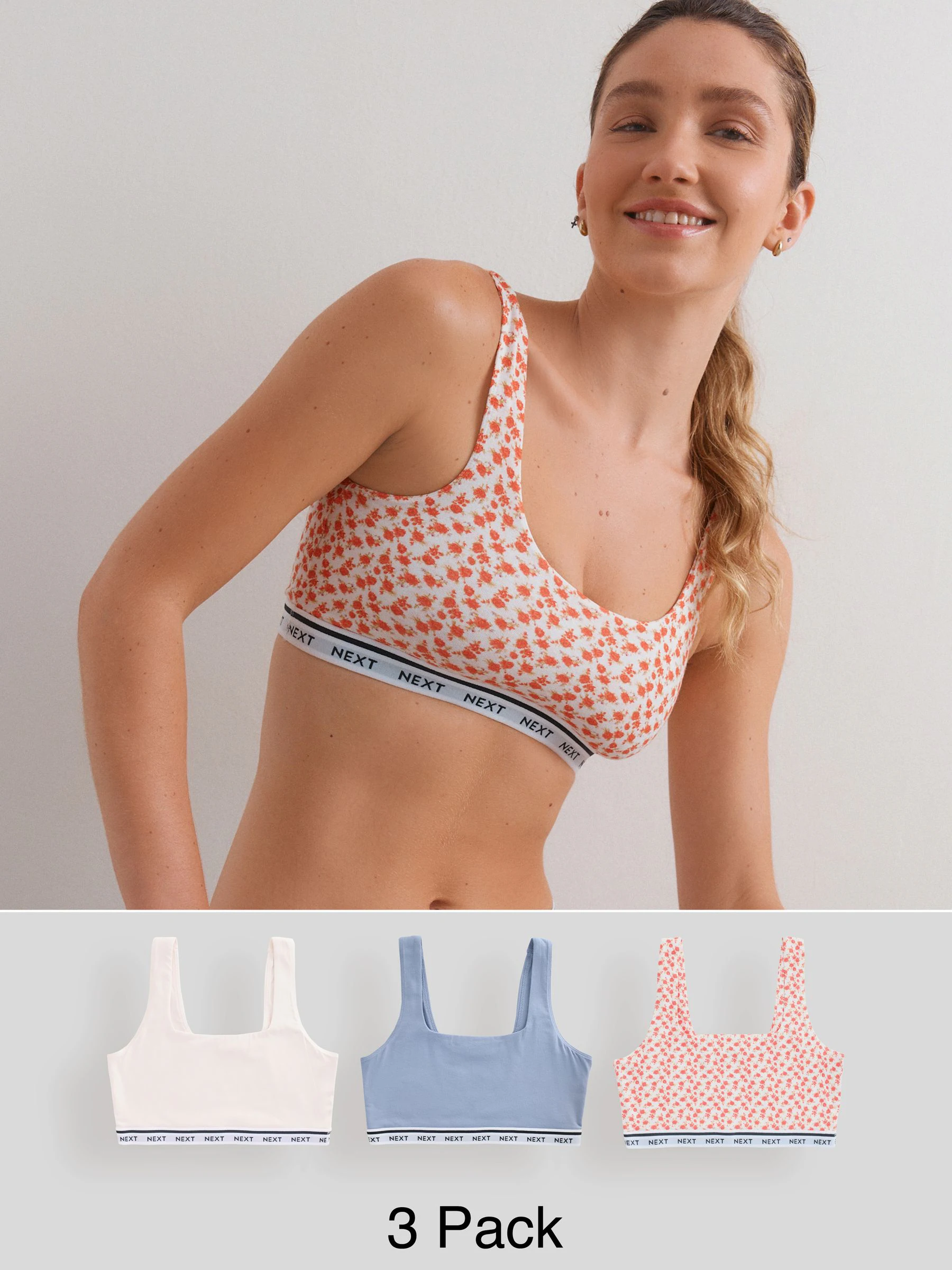 Blauw/crème/bloemenprint - Gewatteerde cropped tops met ultiem comfort