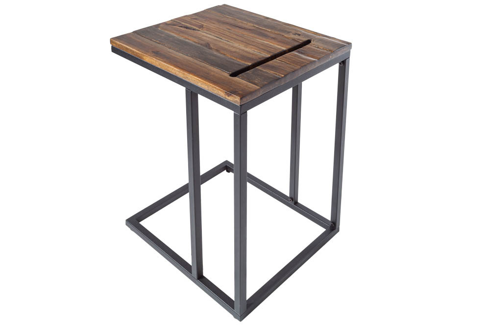 Industrial Beistelltisch SCANDINAVIA 60cm Akazie Massivholz Laptoptisch mit Tablet-Halterung