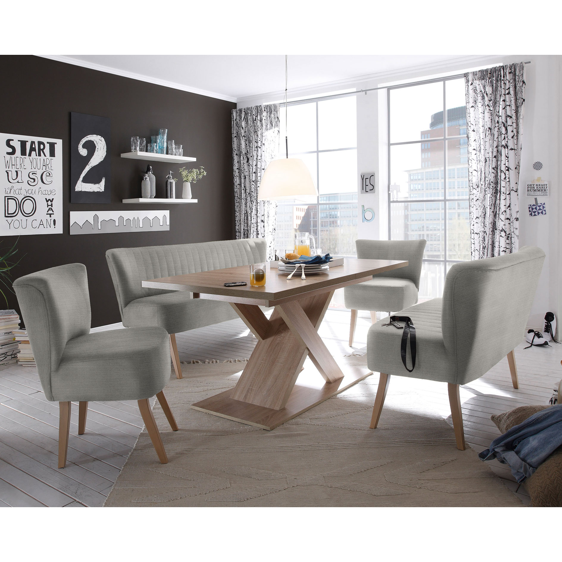 Bank - silber - Massivholz - 182 cm