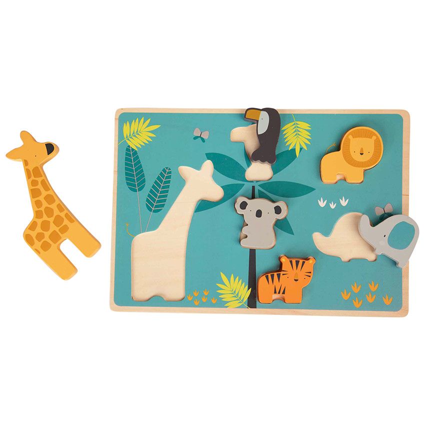 Puzzle à encastrer 6 pièces - Crazy jungle - Ecru