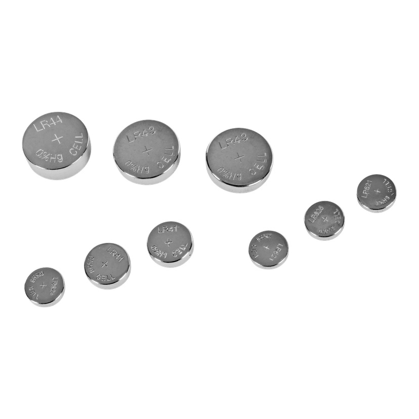 Knappecellebatterier 9 deler LR621/LR626/LR41/LR43/LR44
