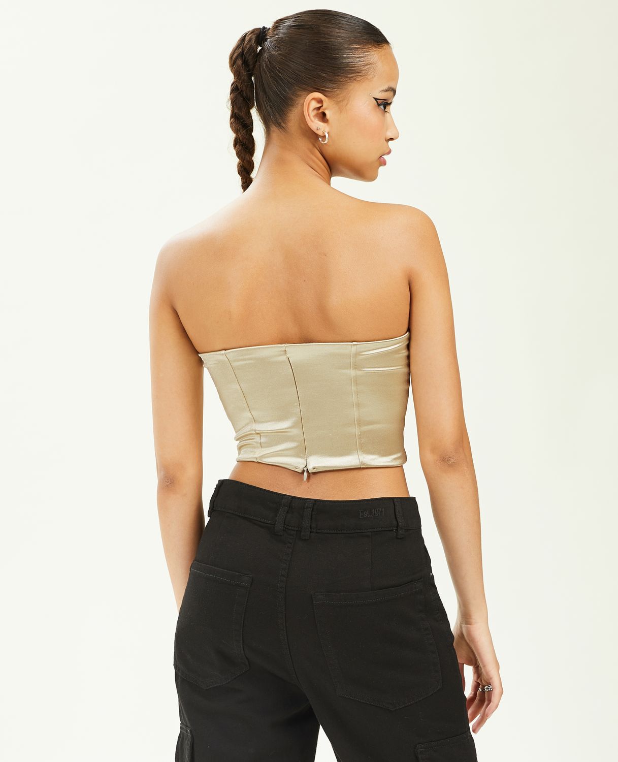 Corset bustier en tissu satiné - Beige