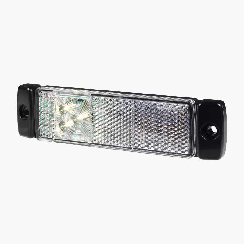Posisjonslys foran og refleks, hvit, 130 x 32 mm