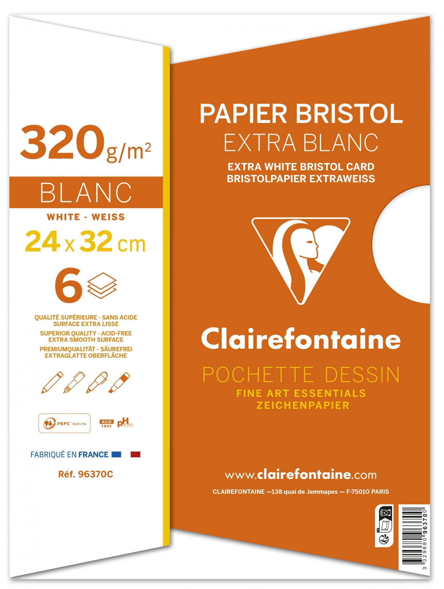 Clairefontaine Bristol Zeichenkarton weiß, 320g/m²