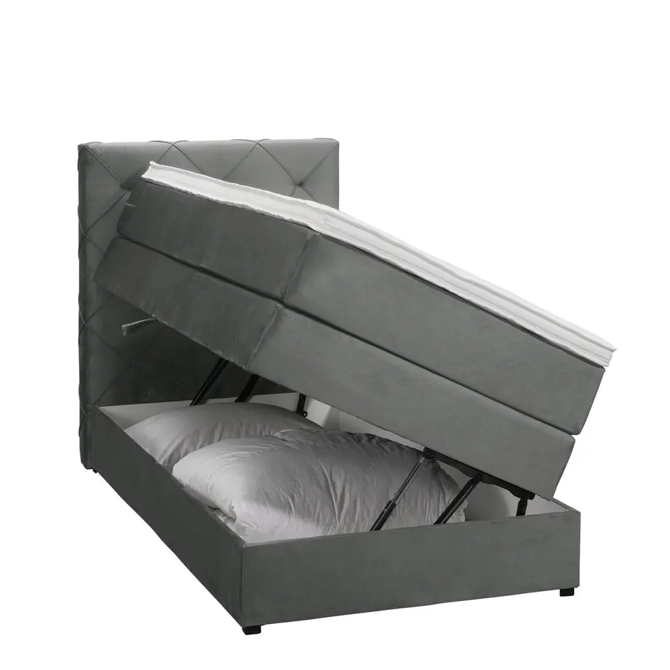Boxspring met opbergruimte Liv geruit - grijs - 90x200 cm
