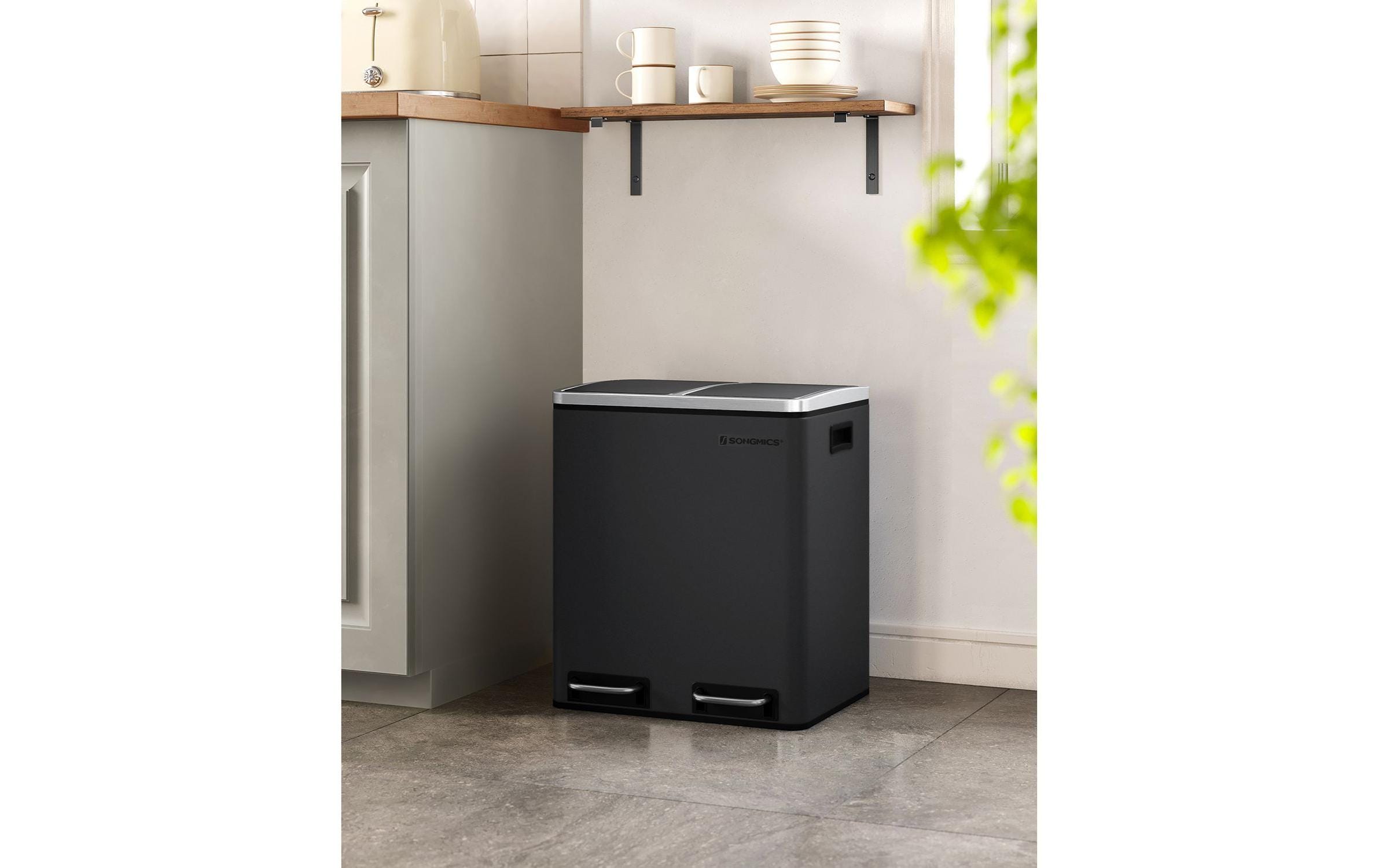 Abfalleimer 30 l, Schwarz<br>Treteimer mit zwei Fächern