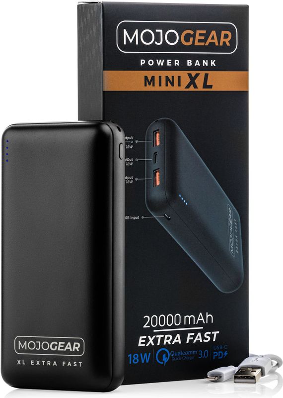 MOJOGEAR - MG-09 Powerbank - Zwart - 20.000mAh - Extra Fast
