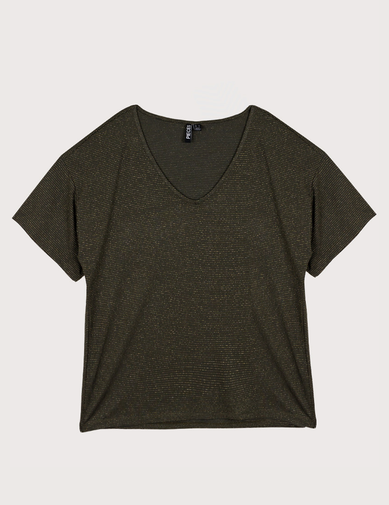 PIECES T-SHIRT FEMME BILLO LUREX RAYÉ KAKI
