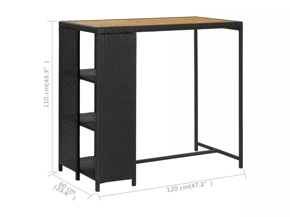 Table de bar avec rangement Noir 120x60x110 cm Résine tressée