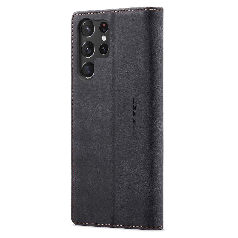 Samsung Galaxy S23 Ultra 5G Leder Tasche Flip Wallet Etui mit Kartenfächern - Schwarz