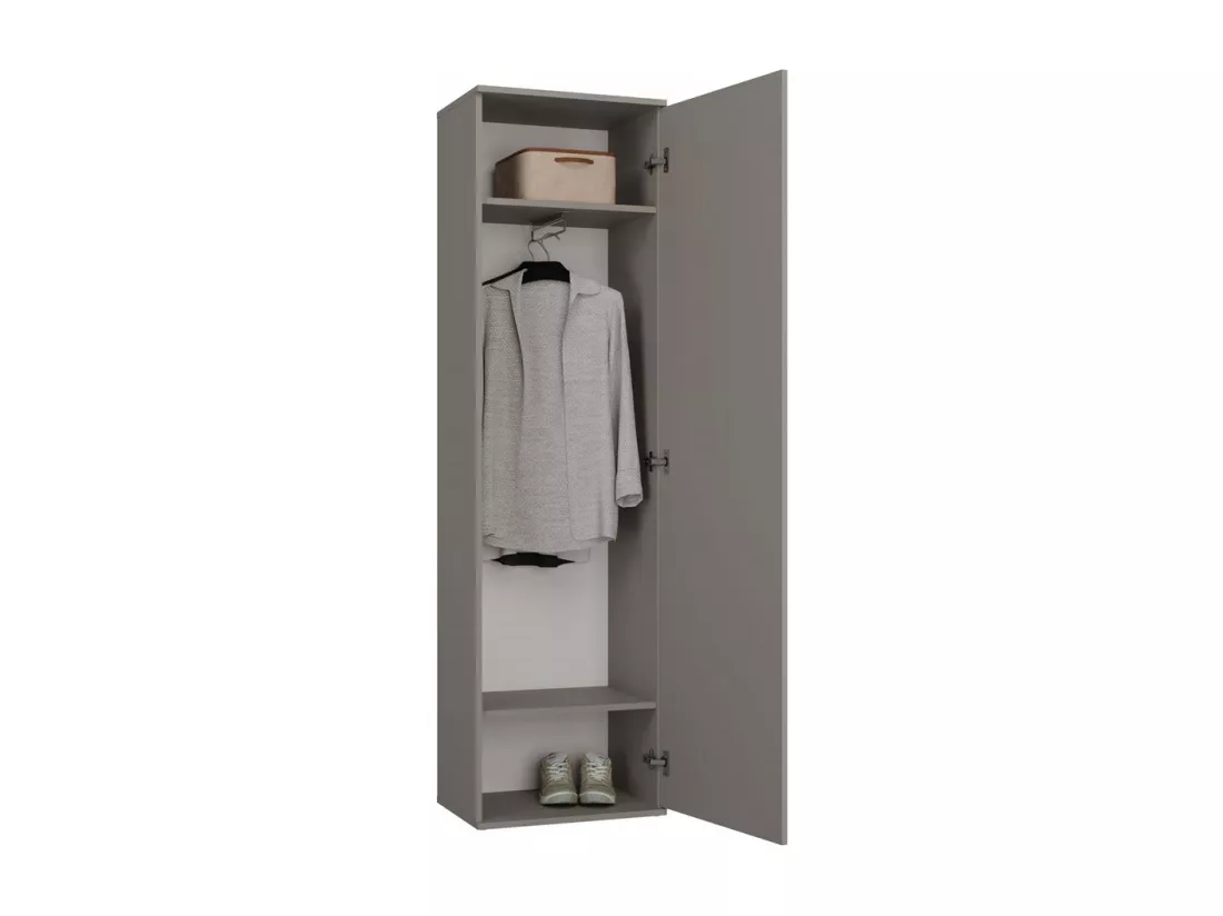 ATARA - Armoire d’entrée avec grand miroir - 180x50x35 cm - 2 étagères + penderie - Meuble d’entrée - Gris